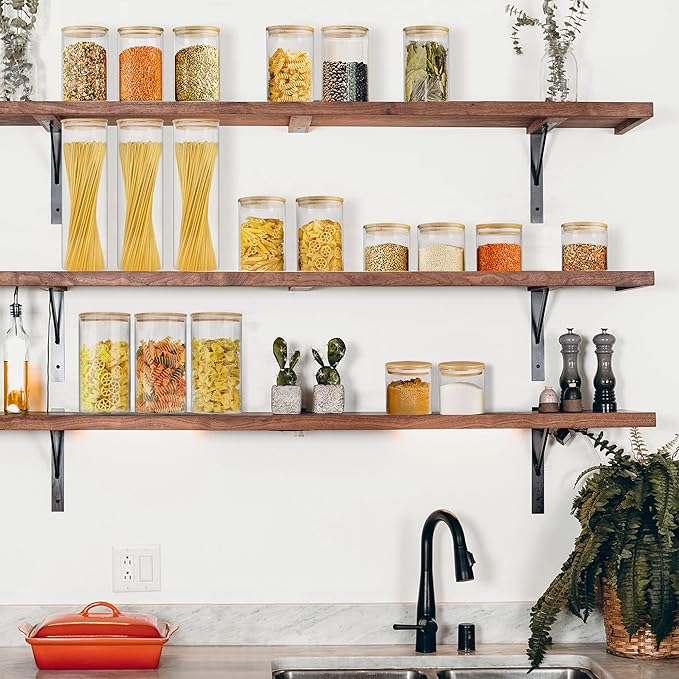 Glass Jars with Bamboo Lids (40oz in 3 Pack), Glass Food Jars and Canisters Sets, Pantry Food Storage Jars with Airtight Lids, Large Glass Canisters with lids-HomvellaHome