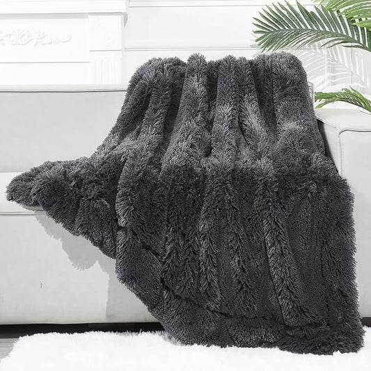 GONAAP Fuzzy Faux Fur Throw Blanket Dark Grey Super Soft Cozy Plush Fuzzy Shaggy Blanket for Couch Sofa Bed (Dark Grey, Throw(50"x60"))-HomvellaHome
