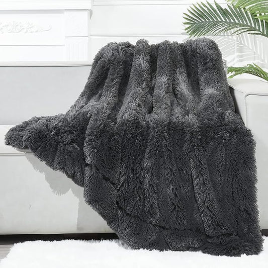GONAAP Fuzzy Faux Fur Throw Blanket Twin Size Dark Grey Super Soft Cozy Plush Fuzzy Shaggy Blanket for Couch Sofa Bed (Dark Grey, Twin(60"x80"))-HomvellaHome
