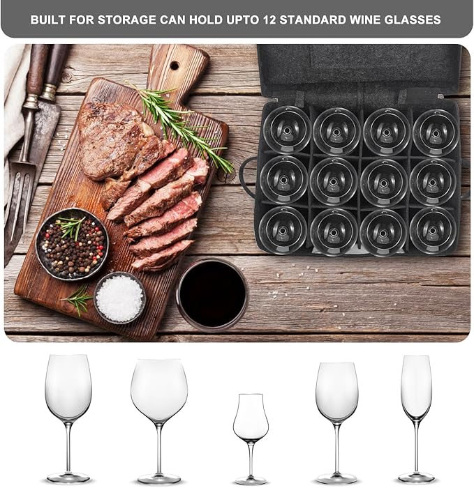 2 Pack Wine Glass Storage Box with Dividers, Stemware Storage Containers for Packing and Moving, China Storage Containers Box for 12 Crystal Glassware, Wine Glasses, Drinkware,Dark Gray-HomvellaHome