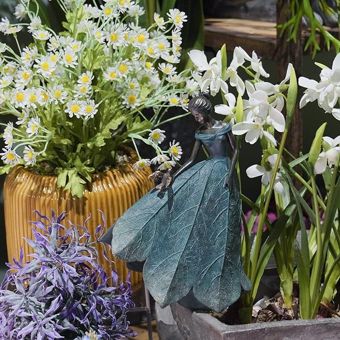 Guichifun Fairy Statue Collection Home Decoration - Leaf Angel Girls Resin Gardening Gifts for Women Statues for Garden Fairy Indoor or Outdoor Yard Figurines 5.5 x 3.25 x 8 Inch-HomvellaHome