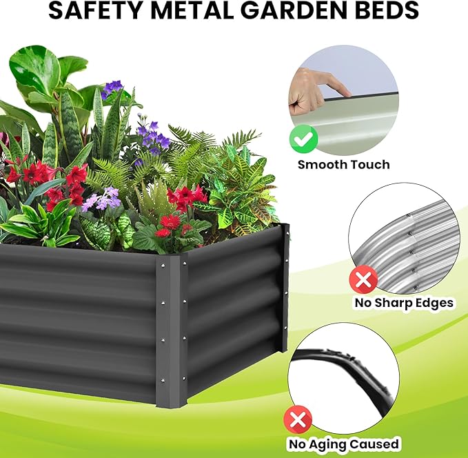 Galvanized Raised Garden Bed Outdoor, 2 Pcs 6x3x1FT Outdoor Large Planter Raised Beds Open Base with Safety Edge and Glove for Vegetables Flowers Ground Planter, Dark Gray-HomvellaHome