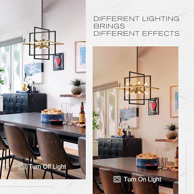 18.9'' Black Gold 8-Light Sputnik Chandelier Modern Industrial Adjustable Hanging Geometric Pendant Light Fixture for Entryway Foyer Stairway Hallway Bedroom Living Room Kitchen Island-HomvellaHome