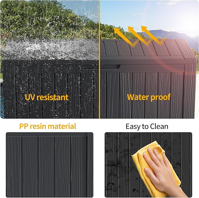 180 Gallon Resin Deck Box, Waterproof Outdoor Storage Bin for Patio Furniture, Pool Accessories, and Garden Tools, Lockable & UV-Resistant, Black-HomvellaHome