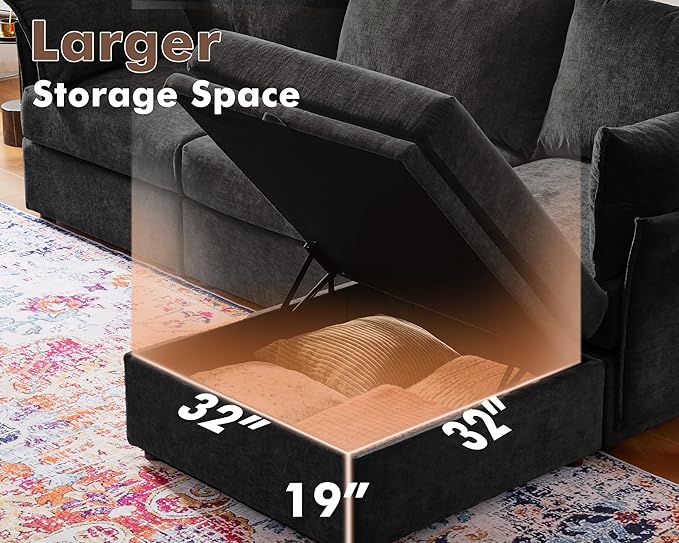 134.6" Oversized Modular Sectional Sofa, 6 Seater U Shaped Couch with Storage Ottoman with Reversible Chaise Deep Seat for Living Room, Apartment - Chenille Black-HomvellaHome