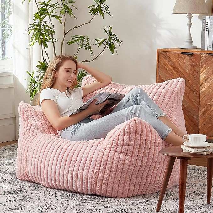 Giant Bean Bag Chairs for Adults with Filling Plush Fluffy Bean Bag Chairs for Teens with Armrests Comfy BeanBag Lazy Couch Sofa Chair for Bedroom Living Room Reading-HomvellaHome
