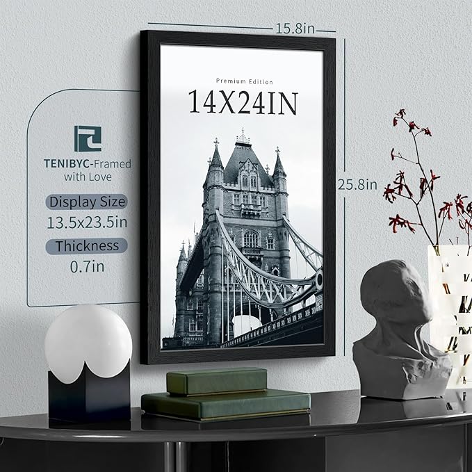 14x24 Poster Frame 3 Pack, Textured Black Solid Wood Gallery Picture Frame - Wall Hanging-HomvellaHome
