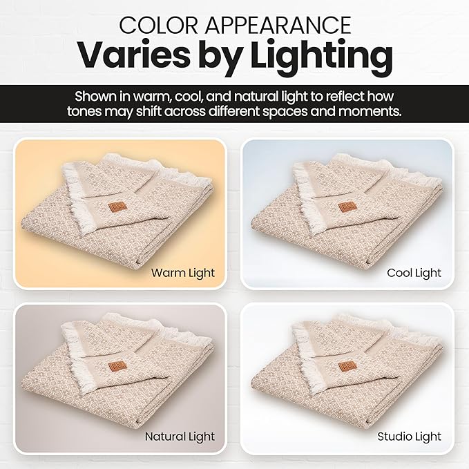 Gold Case Throw Blanket for Couch – 100% Recycled Turkish Cotton Blankets & Throws – Elegant Decorative Throw Blankets for Living Room Sofa – Woven Throws for Couch – Retro Beige – 50x60-HomvellaHome