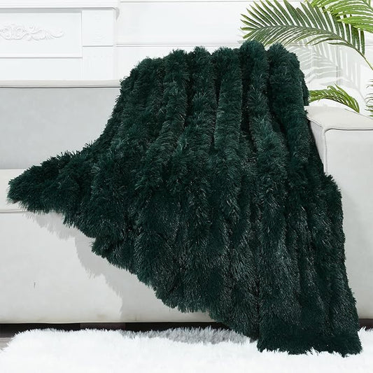 GONAAP Fuzzy Faux Fur Throw Blanket Twin Size Forest Green Super Soft Cozy Plush Fuzzy Shaggy Blanket for Couch Sofa Bed (Forest Green, Twin(60"x80"))-HomvellaHome