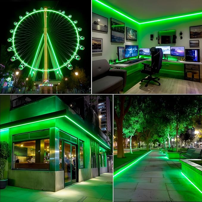 GZBtech Flexible LED Neon Rope Lights 16.4FT,AC 110-120V Waterproof Strip Light, 120 LEDs/M Cuttable Connectable Neon Lighting for Indoor Outdoor Home Decor/Commercial Building Use-Green 5M-HomvellaHome