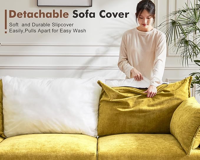 134.6" Luxury Modular Sectional Convertible Sofa with Storage Ottoman, L-Shape 5-Seat Oversized Comfy Couch Deep Seat with Reversible Chaise - Chenille Yellow-HomvellaHome