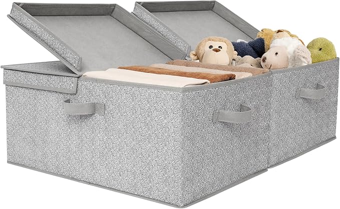 GRANNY SAYS Large Storage Bins with Lids, Decorative Storage Box for Shelves, Fabric Storage Bins Foldable, Storage Basket for Clothes, Keepsake Box, Jumbo, Gray, 2-Pack-HomvellaHome