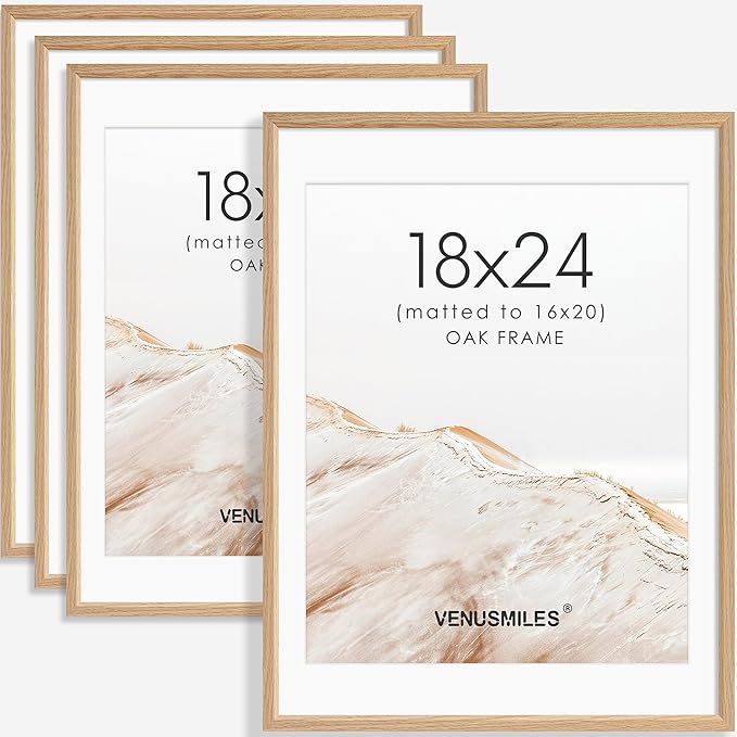 18x24 Poster Frame Set of 4 Natural Solid Oak Photo Frames with 16x20 Removable Mat Wall Hanging Large Handcrafted Frame with HD Plexiglass Wall and Tabletop Display Large Picture Frame-HomvellaHome