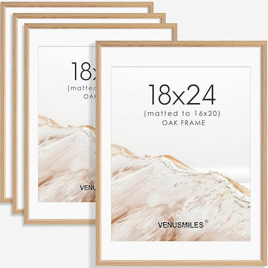 18x24 Poster Frame Set of 4 Natural Solid Oak Photo Frames with 16x20 Removable Mat Wall Hanging Large Handcrafted Frame with HD Plexiglass Wall and Tabletop Display Large Picture Frame-HomvellaHome