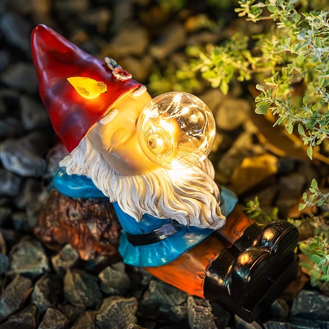 Gnome Solar Garden Statue with LED Light - Waterproof Outdoor Decoration for Terrace, Courtyard & Lawn for Moms & Women-HomvellaHome