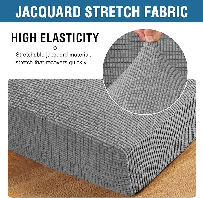 H.VERSAILTEX Super Stretch Individual Seat Cushion Covers - Sofa & Couch Cushion Slipcover Sets - Thick Jacquard Textured Twill Fabric (3 Piece XL, Dove)-HomvellaHome