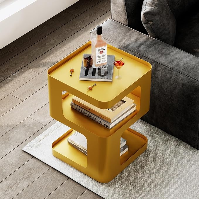 Gold Side Table,Modern end Table,Unique nightstand,Bedside Tables,Metal Accent Side Table with Storage for Living Room Bedroom Couch,no Assembly Required-HomvellaHome