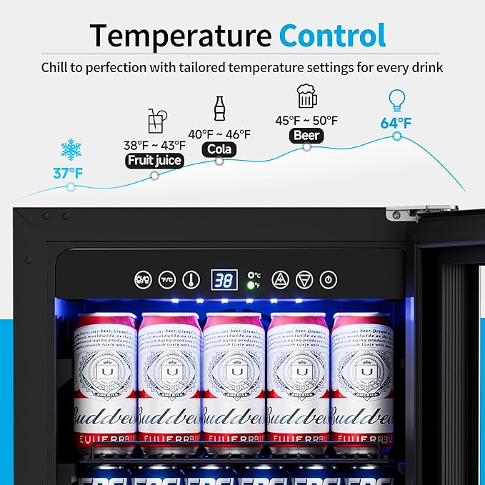 15 Inch Beverage Refrigerator Under Counter - 126 Cans Beverage Fridge with Glass Door for Beer Wine Soda - Built-in or Freestanding Wine Cooler with Safety Lock for Home Kitchen Bar-HomvellaHome