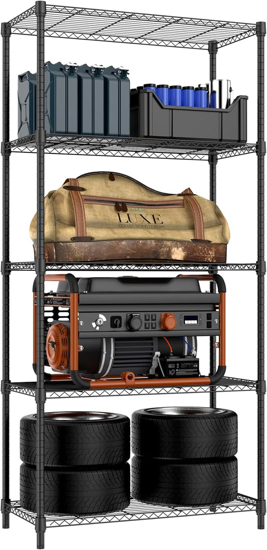 1250 lbs 5 Tier Shelf Metal Storage Shelves Shelving Wire Rack Heavy Duty Closet Organizers for Garage Kitchen Bathroom Laundry Black 15.7" D x 33.5" W x 68.5" H-HomvellaHome