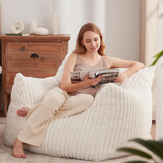 Giant Bean Bag Chairs for Adults Teens, Large Bean Bag Sofa Chairs with Filling Comfy Fuzzy BeanBag Chair with Armrests for Bedroom Living Room Reading-HomvellaHome