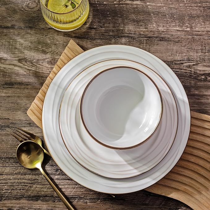 GBHOME Ceramic Dinnerware Sets,18 pcs Embossed Elegant Stoneware Plates and Bowls Sets, Housewarming Wedding Gift | Dishwasher & Microwave Safe | Dishes Set Service for 6-HomvellaHome