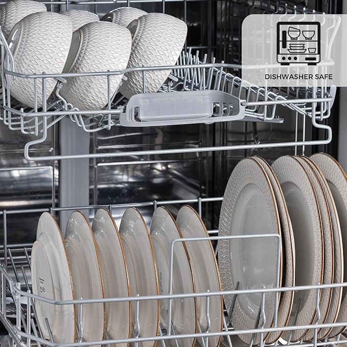 GBHOME Ceramic Dinnerware Sets,18 pcs Embossed Elegant Stoneware Plates and Bowls Sets, Housewarming Wedding Gift | Dishwasher & Microwave Safe | Dishes Set Service for 6-HomvellaHome