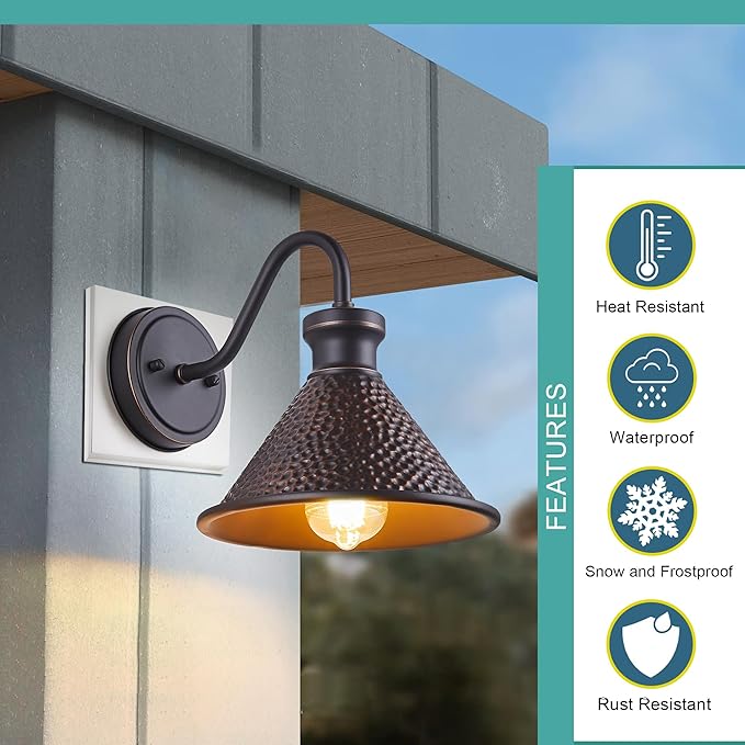 Gooseneck Outdoor Wall Light Fixtures, 2-Pack Farmhouse Barn Lights for Porch, Industrial Oil-Rubbed Bronze Exterior Wall Sconce for Garage, Patio, E26 Base Anti-Rust, Bulb not Included-HomvellaHome