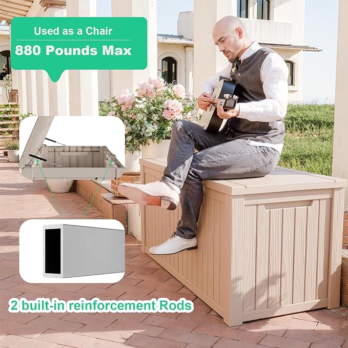 180 Gallon Deck Box Large Outdoor Storage for Patio Furniture,Outdoor Cushions,Garden Tools and Pool Supplies,Waterproof,Resin,Lockable(Grey)-HomvellaHome