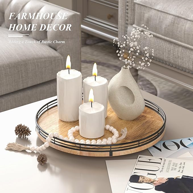 13" Lazy Susan Oak Wood Turntable Organizer for Cabinet, Farmhouse Round Wooden Lazy Susan Organization and Storage for Dining Table, Pantry, Kitchen, Bathroom, Countertop, Cupboard, Home Decor-HomvellaHome