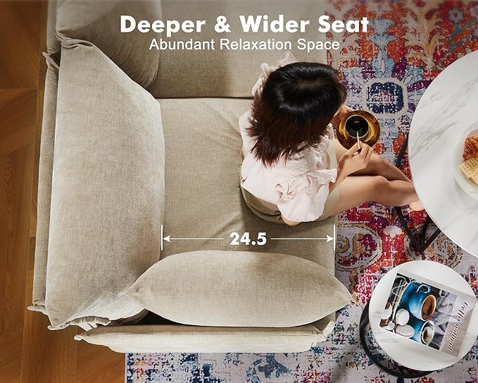 102.6" Modular Sectional Sofa, L Shaped Couch Set for Living Room, 3-Seater Comfy Cloud Couches with Movable Storage Ottoman,DIY Combination - Chenille Beige-HomvellaHome