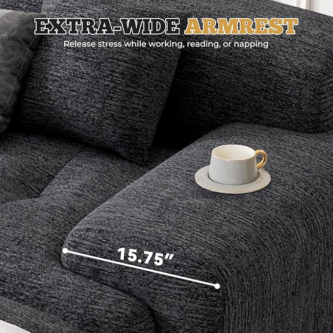 122" Modern L Shaped Modular Sectional Sofa, Boneless Couches for Living Room with Ottoman,4 Seater Convertible Chenille Cloud Couch Sofa Set, No Assembly Required, Grey-Black 1 PCS-HomvellaHome