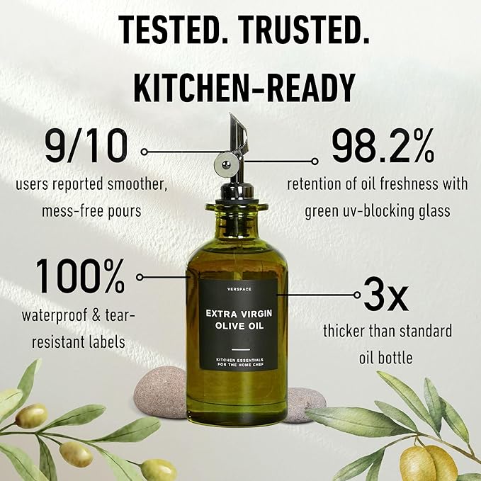 Green Glass Olive Oil Dispenser Bottle For Kitchen By Verpsace,Avocado Oil Dispenser Set, Modern Decor, Gold Kitchen Accessories for Home, Airbnb, Cafe (Black, Set of 2)-HomvellaHome