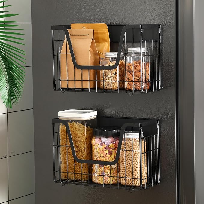 2 Pack Magnetic Shelf for Fridge Fruit Storage Container Fridge Magnetic Baskets Fruit Potato Onion Storage Bins, Pantry Organizer Refrigerator, Kitchen Counter, Cabinet, 12.4 x 7.9 x 5 Inch-HomvellaHome