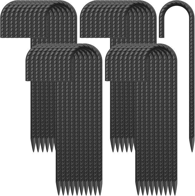 16 Inch Ground Rebar Stakes Heavy Duty J Hook Ground Anchors 40 Pack, Tent Stakes with Chisel Point End, Chain Link Fence Spikes for Bounce House, Gazebos and Outdoor Decorations Inflatables-HomvellaHome