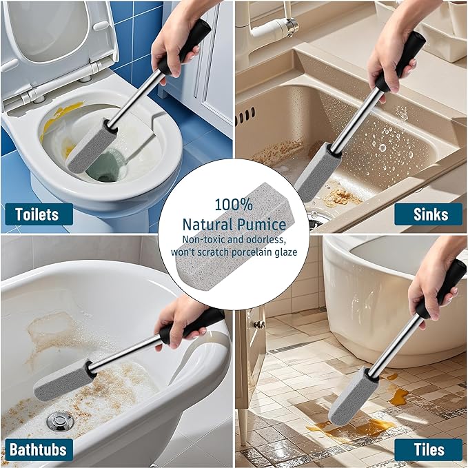 2 Pack Pumice Stone for Toilet Cleaning,16.14In Extra Long Handle Toilet Pumice Stone Toilet Bowl Cleaner Brush Toilet Scrubber for Toilets Bathtubs Grills Sinks-HomvellaHome