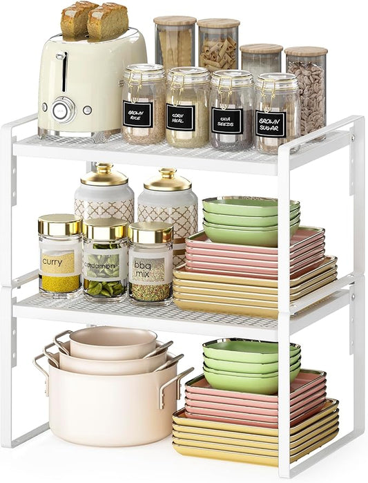 2 Pack Kitchen Countertop Organizer, Stackable Cabinet Shelf Organizer, 2 Tier Adjustable Kitchen Counter Shelves Riser For Pantry Cupboard Bathroom Organization And Storage, Desk Shelf,Spice Rack-HomvellaHome