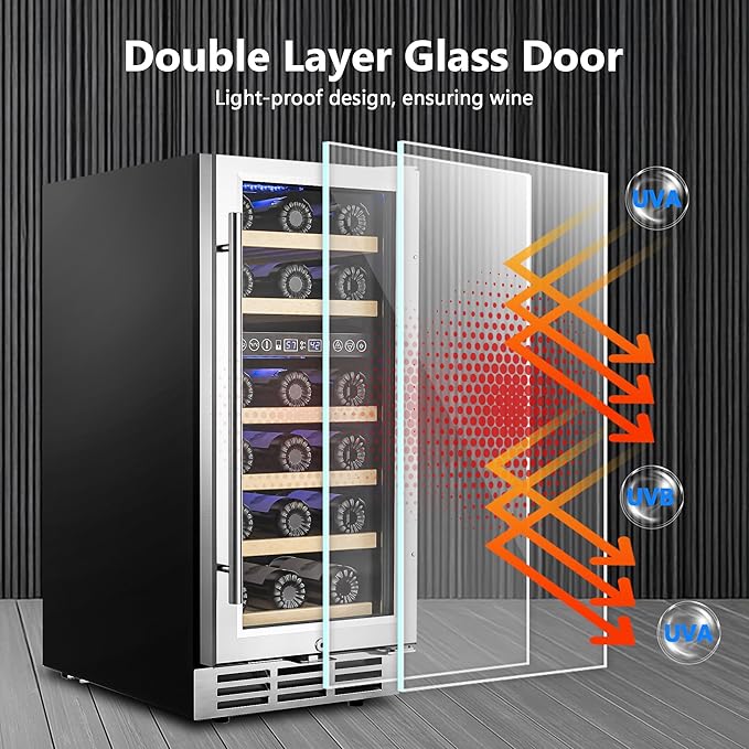 15 Inch Dual Zone Wine Refrigerator, 29 Bottle Under Counter Wine Fridge, Wine Refrigerator for Built-In or Freestanding, Wine Cooler with Removable Shelves, Double-Layer Glass Door, for Home-HomvellaHome