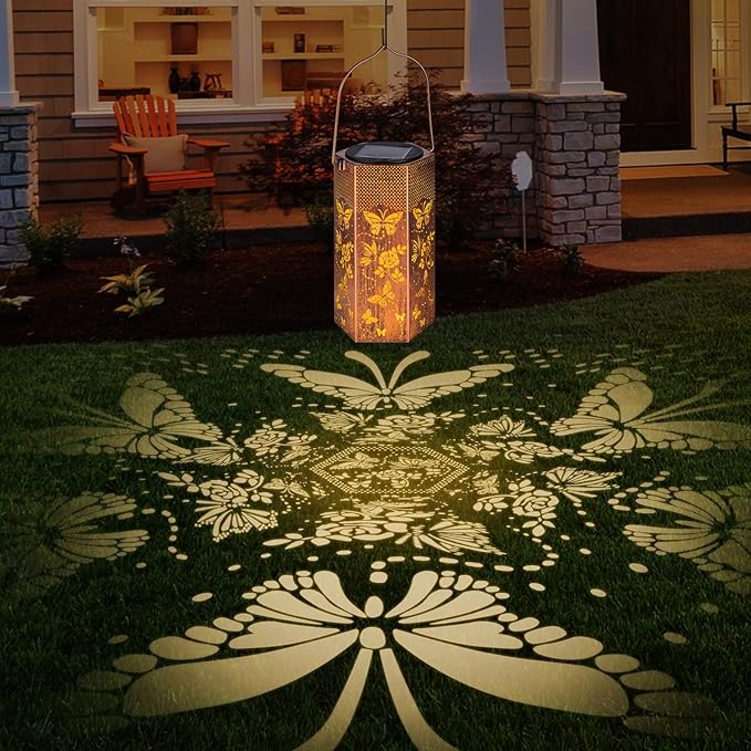 2 Pack Butterfly Solar Lanterns Outdoor Waterproof - Birthday Gifts for Women, Mom, Butterflies Solar Lights Outdoor Hanging Garden Decor for Outside, Patio, Outdoor, Yard, Lawn, Balcony-HomvellaHome