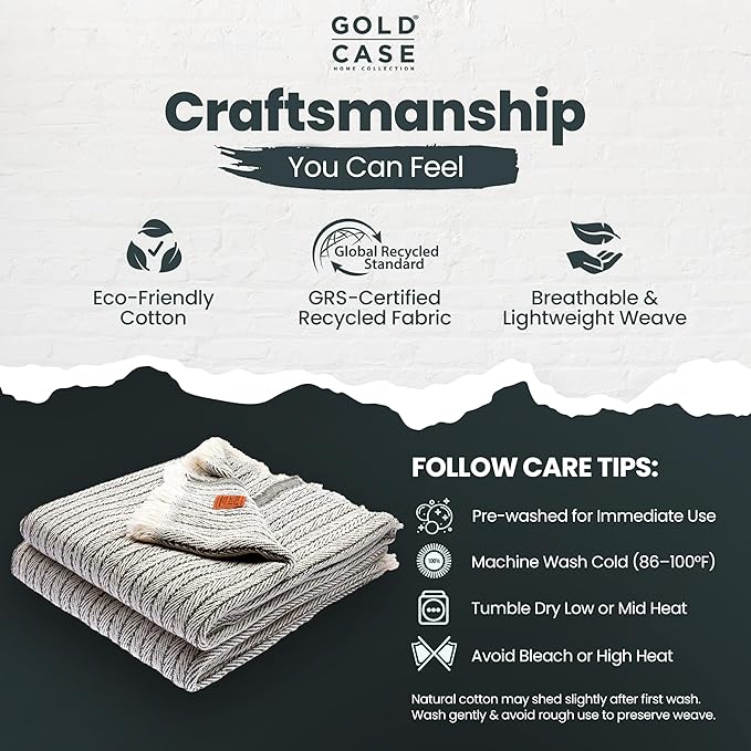 Gold Case Throw Blanket for Couch – 100% Recycled Turkish Cotton Blankets – Elegant Decorative Throw Blankets for Living Room Sofa – Woven Throws for Couch – Vintage Dark Green – 50x60 (Set of 2)-HomvellaHome
