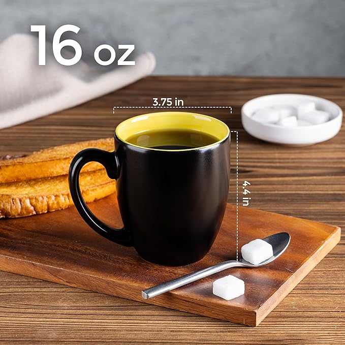 GBHOME 16oz Coffee Mugs Set of 6, Large Ceramic Coffee Mugs for Man, Woman, Dad, Mom, Modern Coffee Mugs Set with handle for Tea/Latte/Cappuccino/Milk/Cocoa. Dishwasher&Microwave Safe,Yellow-HomvellaHome