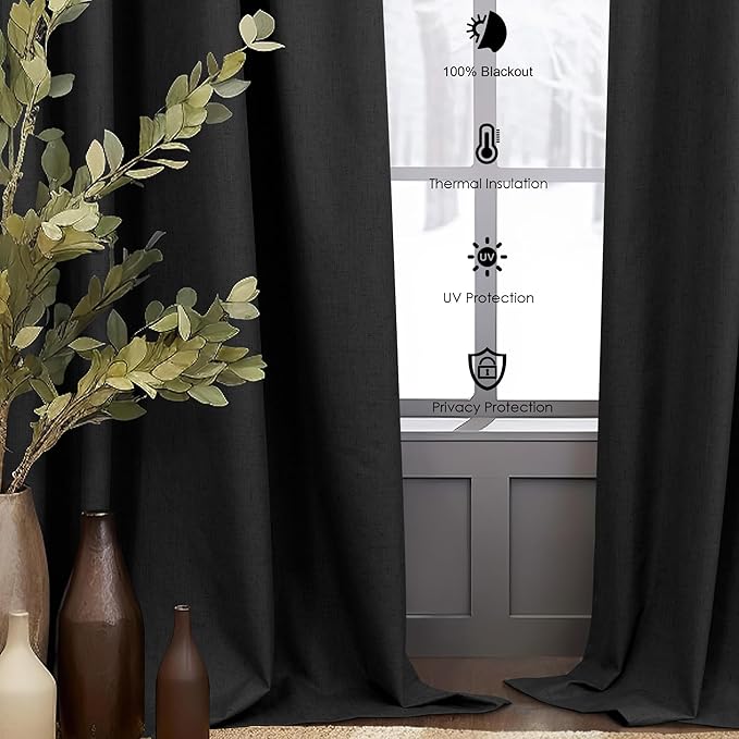 102 Inch Curtains Black Out Linen Blackout Curtains for Bedroom Aesthetic 2 Panel Long Drapes Large Window Sun Light Blocker Custom Made Size Thermal Insulated Curtains for Living Room 52x102 Length-HomvellaHome