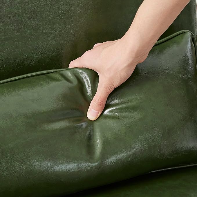 Glitzhome Mid Century Hunter Green Accent Armchair, Single Reading Armchair PU Leather Lounge Chair with Walnut Ruberwood Frame-HomvellaHome