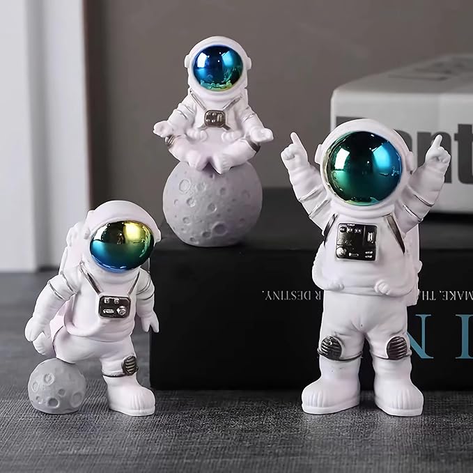 Gradient Astronaut Statues Set of 3, Space Theme Nursery Shelf Classroom Desk Decor Cake Toppers-HomvellaHome