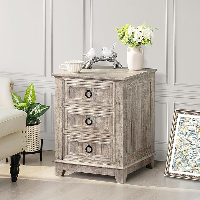 18" Farmhouse Night Stands Set of 2 with Charging Station, 2 & 3 Drawers End Table Dresser for Bedroom, Oak Wooden Nightstand, Bed Side Table with Open Shelf, Bedside Cabinet for Living Room-HomvellaHome