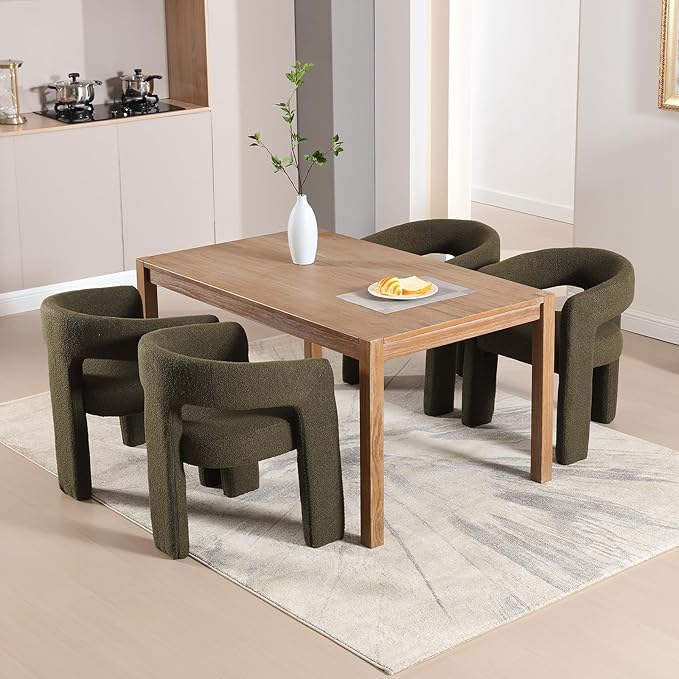 Green Sherpa Dining Chairs Set of 6, Modern Barrel Dining Room Chairs Upholstered Faux Fur Accent Chair with Arms and Round Back for Living Room Kitchen Armchair No Assembly Needed-HomvellaHome