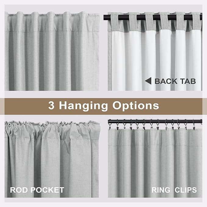 Grey Short Small Window Room Darkening Curtains 54 Inches Long 2 Panel for Bedroom Basement Boho Linen Soundproof Blackout Gray Thermal Curtains for Winter Insulated Drapes Cafe Back Tab 52x54 Length-HomvellaHome