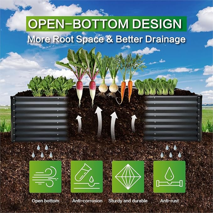 GARDMAX 8x4x2FT Galvanized Raised Garden Bed Kit, Metal Planter Boxes Outdoor with Easy Assembly, Large Garden Bed for Vegetables, Fruits, Flower, Herbs Rectangle Dark Gray-HomvellaHome