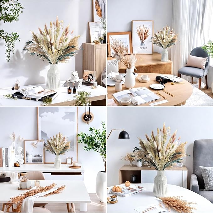 126pcs Dried Pampas Grass Decorations, Dried Flowers, Dried Bouquet in Vase, Reed Grass Bouquet for Boho Floral Wedding, Rustic Farmhouse Decor. (Vase Not Included)-HomvellaHome