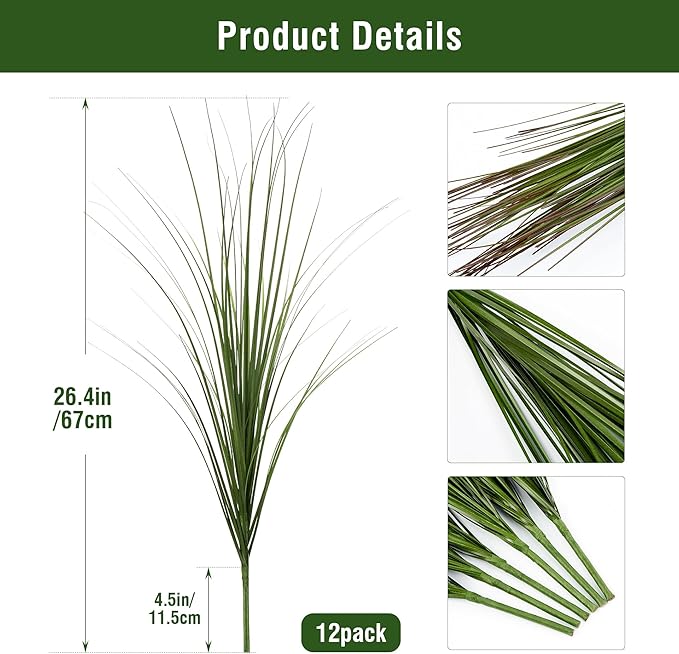 12PCS Fake Plants Artificial Wheat Grass Greenery Plastic Plants Fake Grass Artificial Plants for Outdoor Decor Artificial Grass Plant with Greenery Stems for Indoor Home Decoration 26.4"-HomvellaHome