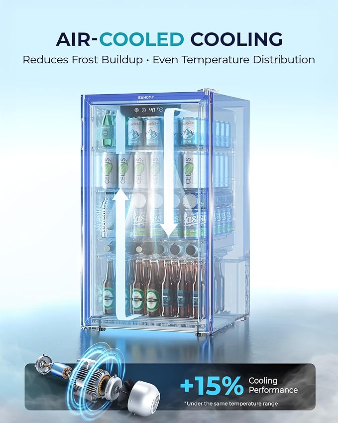 EUHOMY Beverage Refrigerator and Cooler, 128 Can Mini fridge with Glass Door, Small Refrigerator with Adjustable Shelves for Soda Beer or Wine, Home/Bar/Office, Black-HomvellaHome